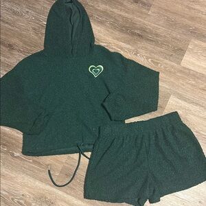 No Boundaries Dark Green Hoodie and Shorts Set